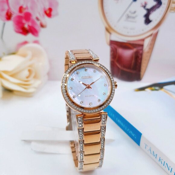 CITIZEN EM0843-51D SILHOUETTE ECO-DRIVE MOP GLITZ DIAL ROSE GOLD WOMENS WATCH main image 2